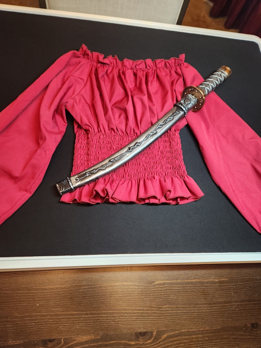 Pirate Off-Shoulder Smocked Waist Top Costume W/Faux Sword